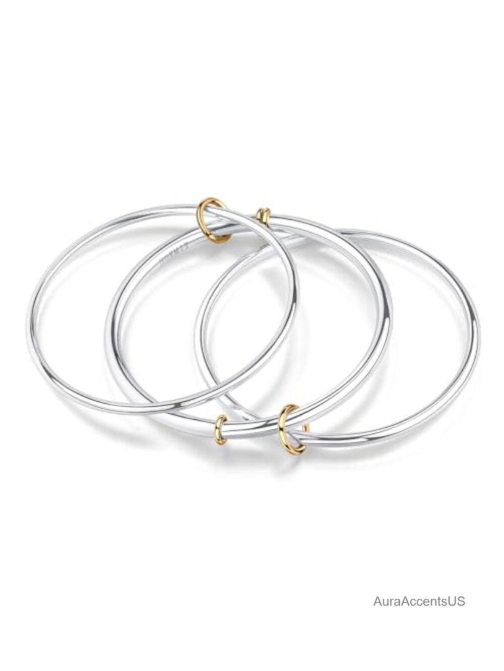 3-Piece Stackable Interlocking Bangle Set Stainless Steel Non-Tarnish Two-Tone